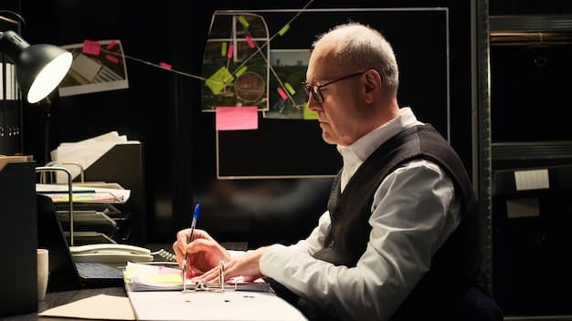 A business leader sitting at his desk, using the Eisenhower Matrix to prioritize his tasks. The matrix is clearly visible with labeled quadrants, showcasing the prioritization process.