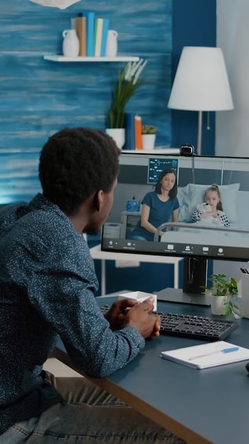 An employee working from home, using a laptop with multiple virtual collaboration tools open. The tools include a project management dashboard, a video conferencing window, and a team chat interface.
