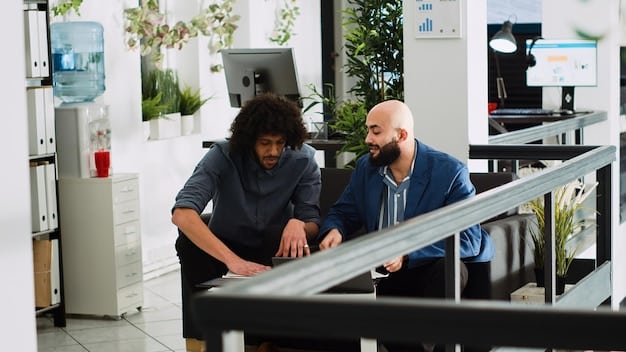 A manager mentoring an employee in a one-on-one setting, providing guidance and support while encouraging independent decision-making.