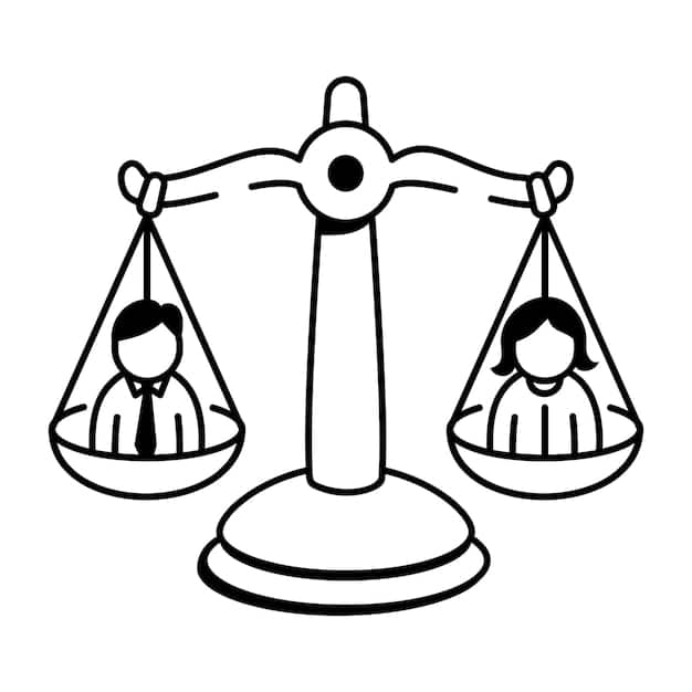A graphic illustration showing a balanced scale, with one side representing 