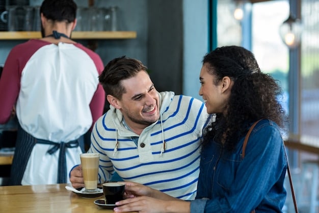 Two co-founders laughing together at a coffee shop. They look relaxed and happy, showing the positive side of a supportive co-founder relationship.