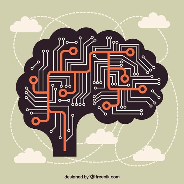 A stylized depiction of interconnected circuit board pathways forming the outline of a human brain, representing AI innovation in a healthcare context. The colors are muted blues and greens, suggesting technology and wellness.