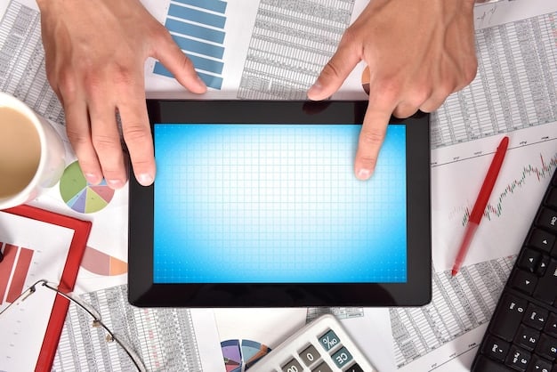 A detailed, close-up photograph of a financial analyst's hands hovering over a tablet displaying complex stock charts and data, suggesting intense market analysis for IPOs. The background is slightly blurred with other digital screens.