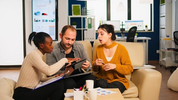 A diverse group of venture capitalists and startup founders engaged in a professional discussion in a modern office, symbolizing investment deals.