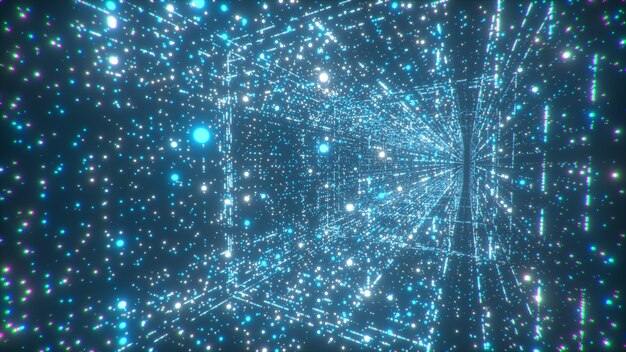 An abstract visual representation of interconnected digital blocks forming a complex network, symbolizing blockchain technology and its decentralized nature against a backdrop of data streams.