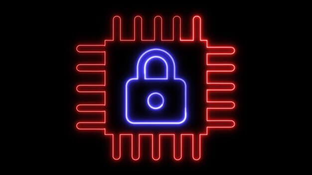 A stylized digital lock icon surrounded by glowing lines representing data streams, symbolizing robust cybersecurity and data privacy.