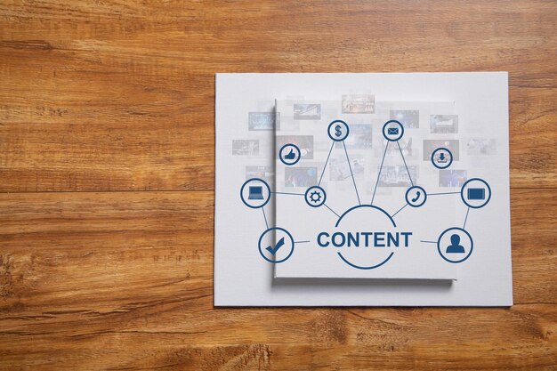 A visual representation of a content strategy flowchart, showing different types of social media content (video, infographics, stories, live sessions) branching out from a central 