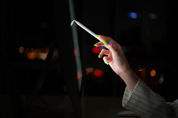 A close-up of a hand using a laser pointer to highlight a key financial projection on a professional pitch deck slide, with blurred figures of investors in the foreground.