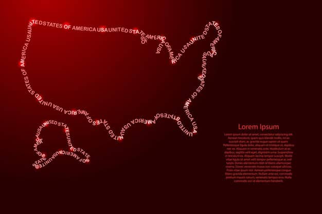 A detailed, futuristic digital map of the US, illuminated with pulsating network lines, overlaid with regulatory symbols and arrows pointing towards global connections, symbolizing the long-term impact on global tech leadership.