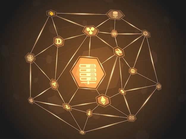 A detailed illustration of a digital ledger with interconnected nodes, symbolizing the decentralized and secure nature of blockchain records, with a focus on cryptographic symbols.