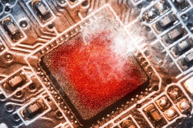 A close-up, high-resolution image of a superconducting quantum chip, showing intricate golden wiring and a frosty appearance due to cryogenic cooling, emphasizing its advanced engineering.