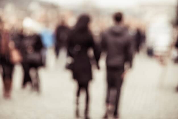 A diverse group of people (various ethnicities, ages, genders) standing in line, blurred but with key facial features slightly highlighted, and an overlay of abstract, colorful data points or neural network connections, illustrating the complexity of accurate and unbiased facial recognition.