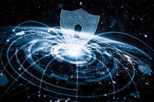 An abstract representation of data flowing securely between different global locations, with subtle shield icons indicating protection and compliance.