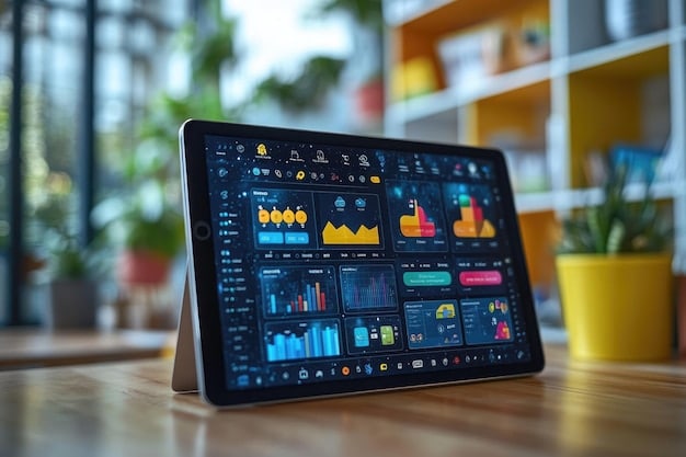 A digital dashboard displaying key performance indicators (KPIs) for a remote team, emphasizing accountability and data-driven management. The dashboard is clean and visually informative.