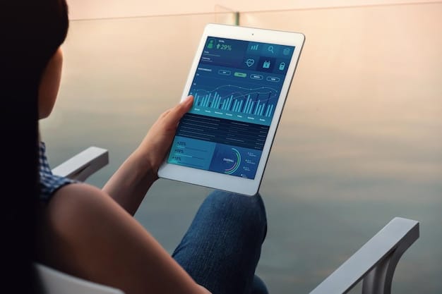 A close-up of a student using a tablet with an interface displaying personalized learning analytics, showing progress, areas of strength, and recommended learning paths, highlighting key trends in EdTech and personalized education.