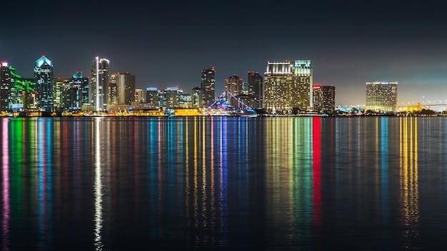 A panoramic view of Miami's skyline at night, showcasing the city's modern architecture and vibrant atmosphere, symbolizing its emergence as a rising star in the US Startup Ecosystems Beyond Silicon Valley: Which Cities are Emerging as New Hubs in 2025?. The image should convey a sense of energy, innovation, and opportunity.