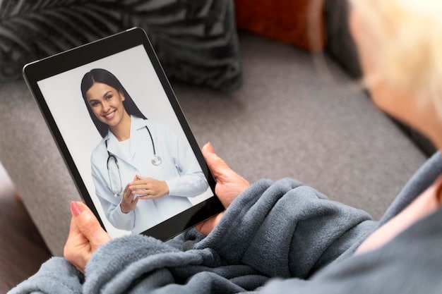 A close-up shot of a doctor using a tablet to consult with a patient remotely, emphasizing the growth of telehealth and digital healthcare solutions that are 'What's Driving the Surge in US HealthTech Startup Innovation and Investment in 2025?'.