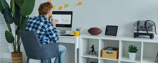 A person working on a laptop in a bright, modern home office. The setup includes ergonomic features and a minimalist design, emphasizing comfort and productivity. This relates to the discussion of remote work as a strategy for How are US Startups Addressing the Talent Shortage in the Tech Industry?.