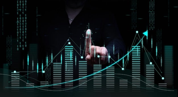 A futuristic graph depicting the growth of fintech investments in the US over the next decade. The graph highlights key investment areas such as AI, Blockchain, and Cybersecurity. It visually represents potential opportunities and growth areas within the US fintech market, illustrating a component of 'The Future of US Fintech Startups: Navigating Regulatory Hurdles and Market Competition'.