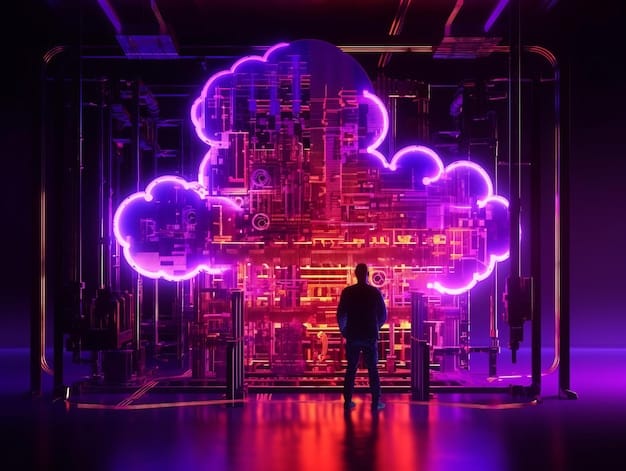 A data center with glowing servers and interconnected networks, representing the robust cloud computing infrastructure supporting AI development.