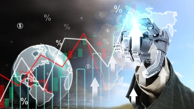 A detailed financial chart showing an upward trend of investment in AI, with smaller charts representing different venture capital firms competing to invest.