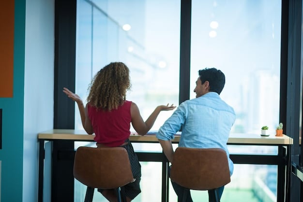 An eye-level perspective of two professionals in a modern office space, deeply engaged in reviewing financial documents. The focus is on their collaborative effort and the detailed analysis they're undertaking, capturing the importance of careful negotiation and understanding when structuring Convertible Debt: A Guide for US Startups Seeking Bridge Financing.