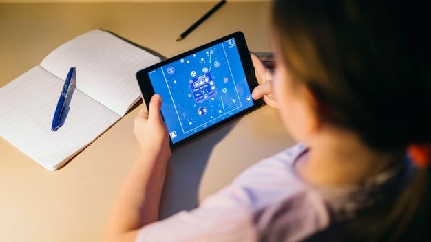 An image showing a student using a tablet with an AI-powered learning app. The app interface should display personalized learning recommendations and progress tracking features, illustrating The Role of AI in Personalized Education: Opportunities and Challenges for US EdTech Startups.