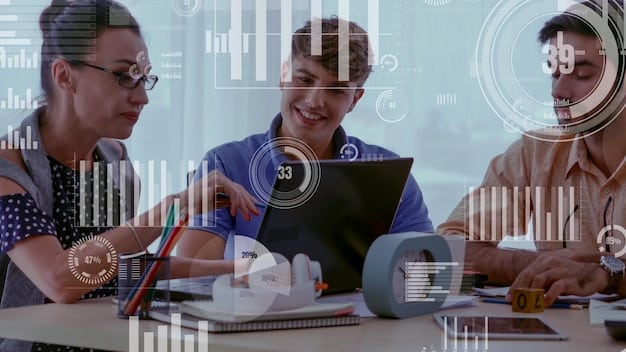 An image depicting a curriculum development team using an AI-powered platform to analyze student data and create personalized learning modules. The platform should display visualizations of student performance, learning trends, and curriculum effectiveness, reflecting The Role of AI in Personalized Education: Opportunities and Challenges for US EdTech Startups.