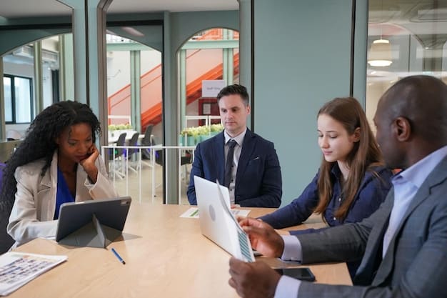 A group of entrepreneurs meeting with a government official in a modern office setting. The atmosphere should be collaborative and solution-oriented, symbolizing the importance of government support and favorable regulations in fostering innovation. The scene visualizes aspects of How to Build a Successful Tech Startup Ecosystem in the US: Lessons from Silicon Valley.