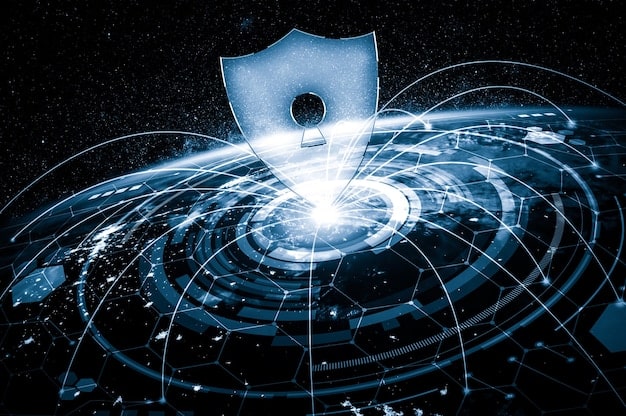 A digital representation of a shield protecting data flowing between devices, signifying the robust defense required for Cybersecurity Compliance: Protecting Your Startup's Data and Meeting Legal Requirements in 2025.