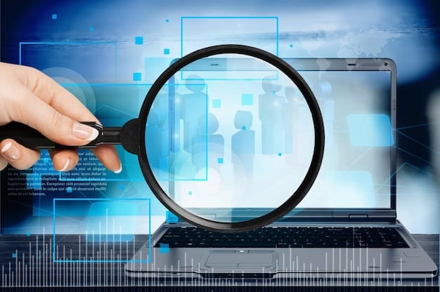 A close-up of a computer screen displaying various fields for data entry on an IRS form, with a magnifying glass hovering over a section, symbolizing enhanced data validation and accuracy checks.